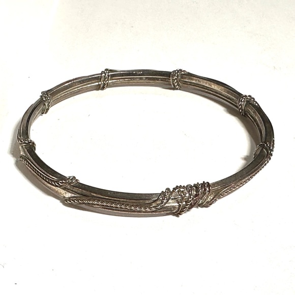 Etruscan Revival Wire Wrap Look Bangle Bracelet Antiqued Silver Tone Beautiful - Picture 6 of 6